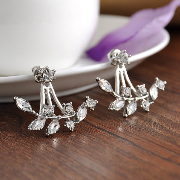 Crystal Leaf Ear Jacket Studs