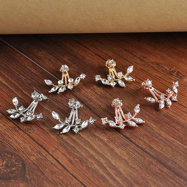 Crystal Leaf Ear Jacket Studs
