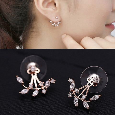Crystal Leaf Ear Jacket Studs