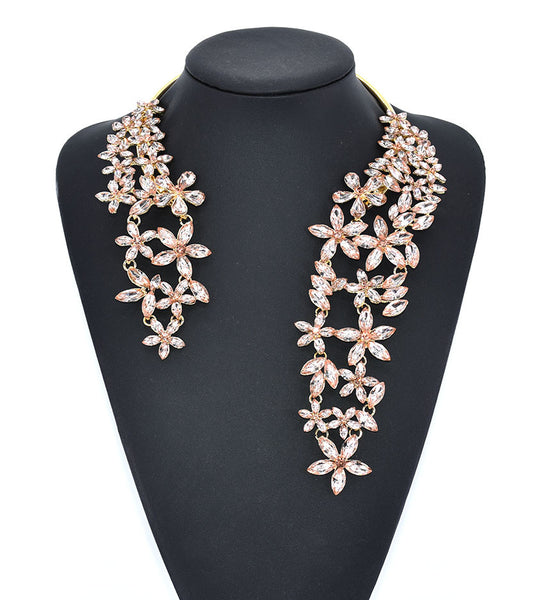 S Crystal Flower Wrap Necklace