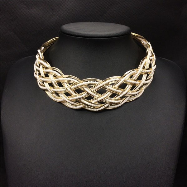 Beaded Wicker Statement Necklace