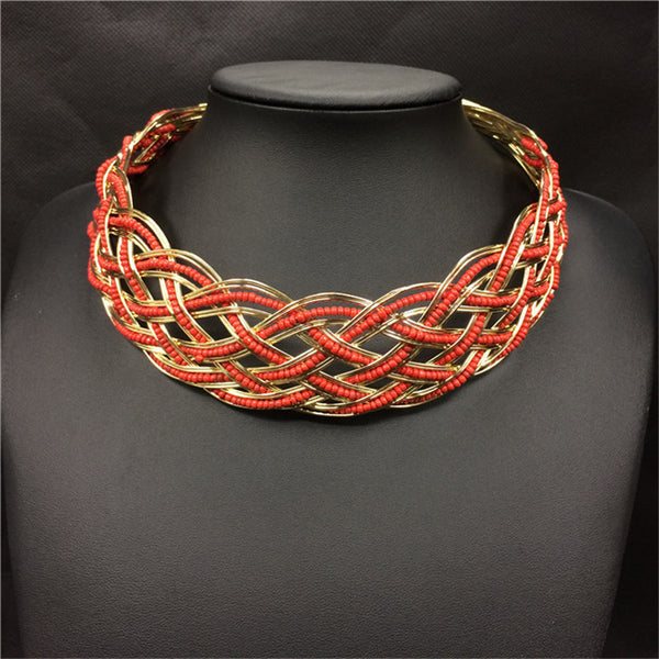 Beaded Wicker Statement Necklace