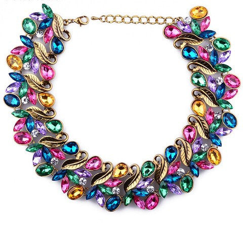 Crystal Leaf Statement Necklace