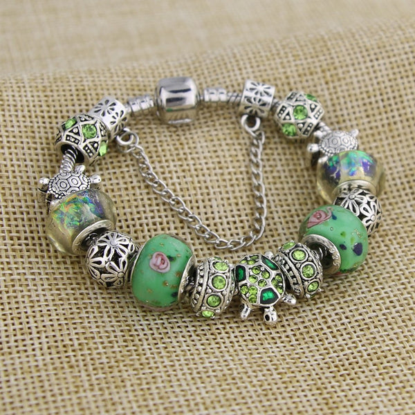 Rose Beaded Turtle Charm Bracelets
