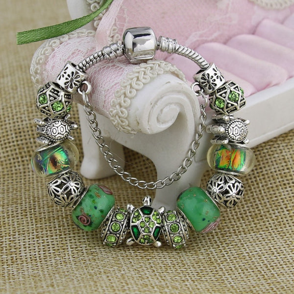 Rose Beaded Turtle Charm Bracelets