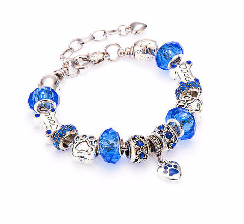 Blue Paw Crystal Charm Bracelet