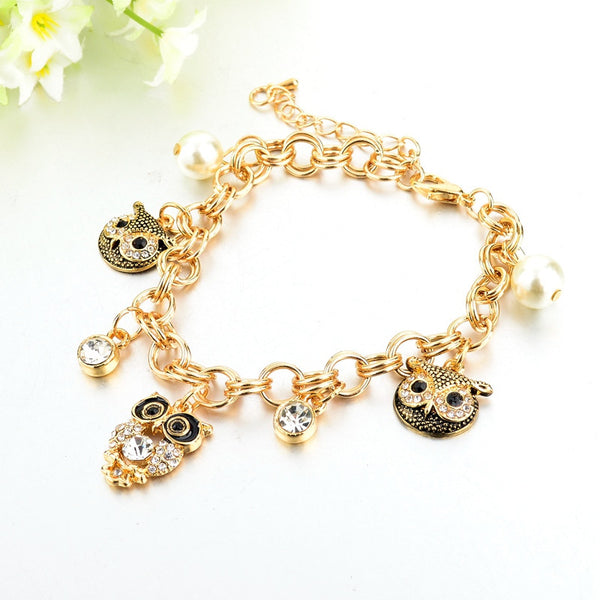 Gold Owl Charm Bracelet