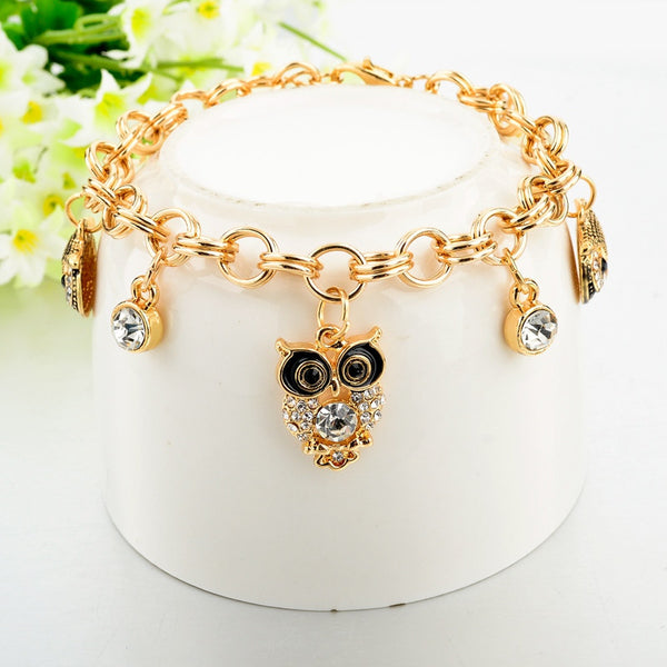 Gold Owl Charm Bracelet