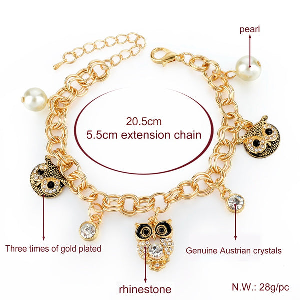 Gold Owl Charm Bracelet