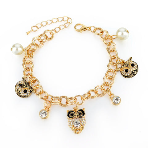 Gold Owl Charm Bracelet