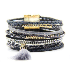 CZ Leather Layer Bracelets