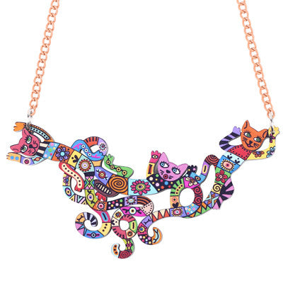 Colorful Abstract Cat Necklace