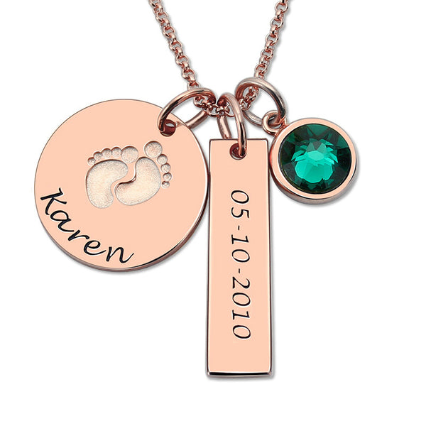Foot Print Birth Stone Necklace