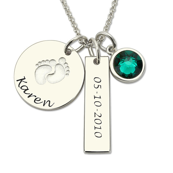 Foot Print Birth Stone Necklace