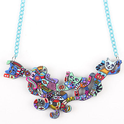 Colorful Abstract Cat Necklace