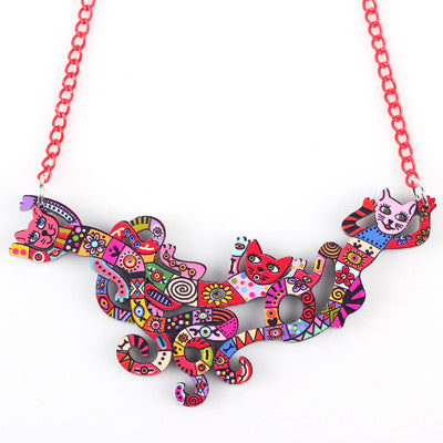 Colorful Abstract Cat Necklace
